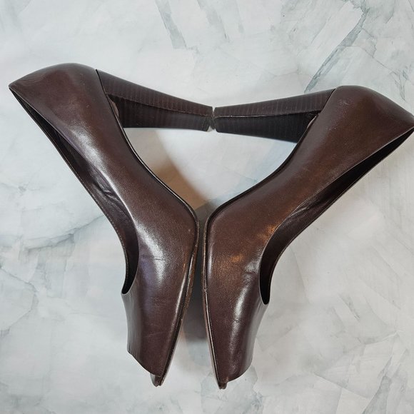 J. Vincent brown leather peep toe pumps, size 9.5 - Picture 5 of 7